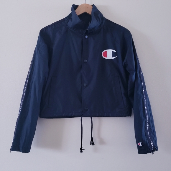 CHAMPION NWOT Zipper Tape Cropped Coaches Jacket - Black XS - Picture 5 of 13